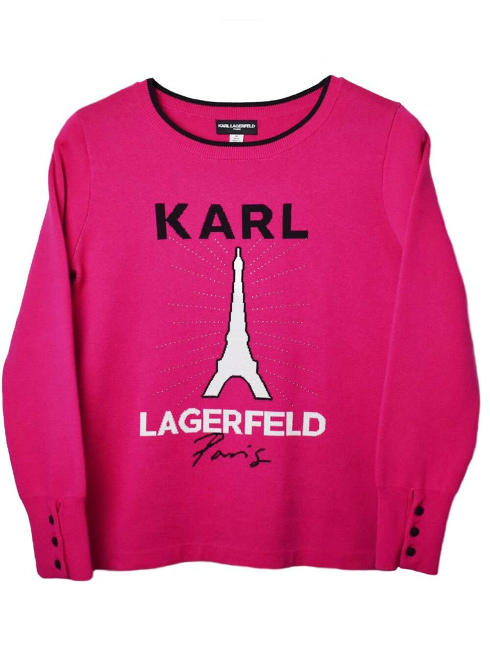 Karl Lagerfeld Paris Women's Sweater Eiffel Tower Logo Pullover Pink Size M NEW - Picture 4 of 5